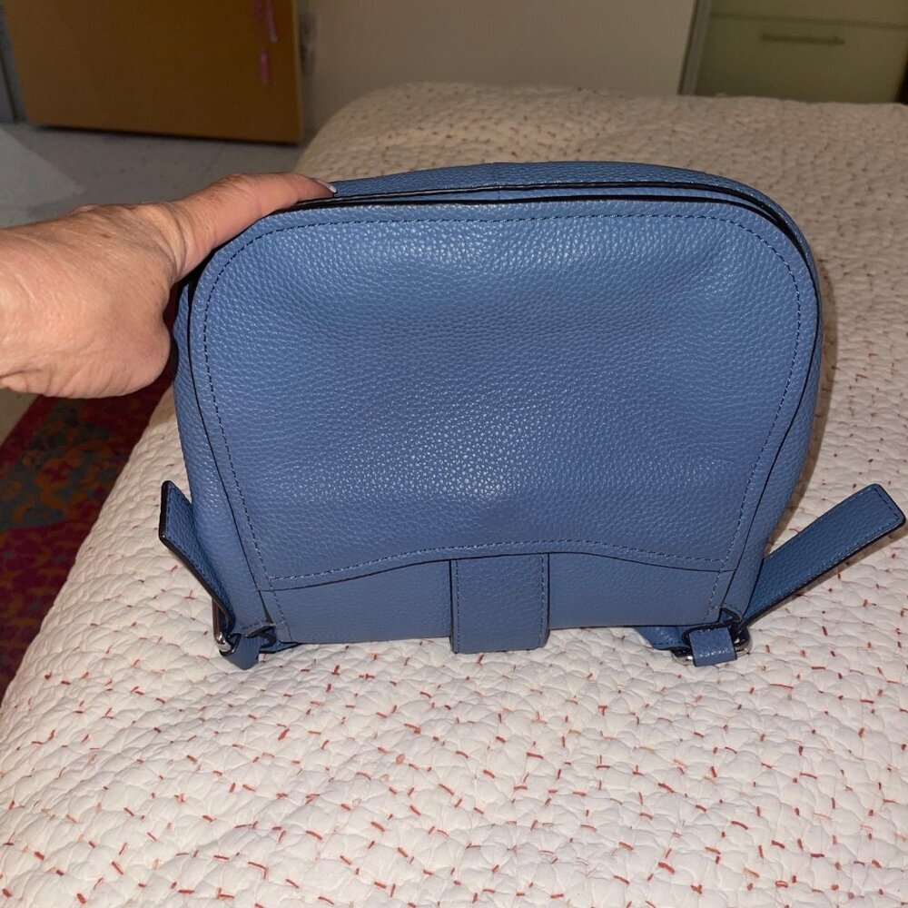 Michael Kors Womens Saddle Bag Maxine Large Blue Pebbled Leather Casual - Picture 4 of 16